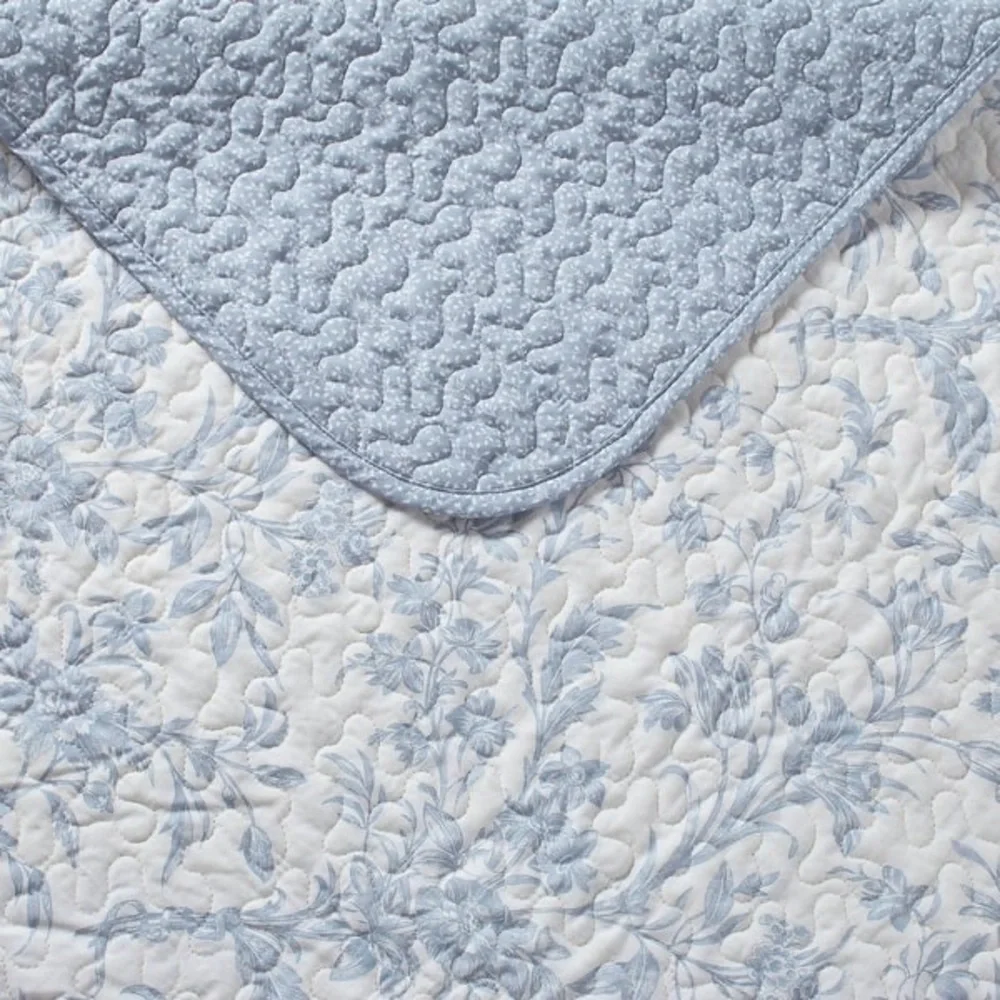 Laura Ashley Amberley Blue King Quilt Bonus Set Cotton Floral Cottage Bedding